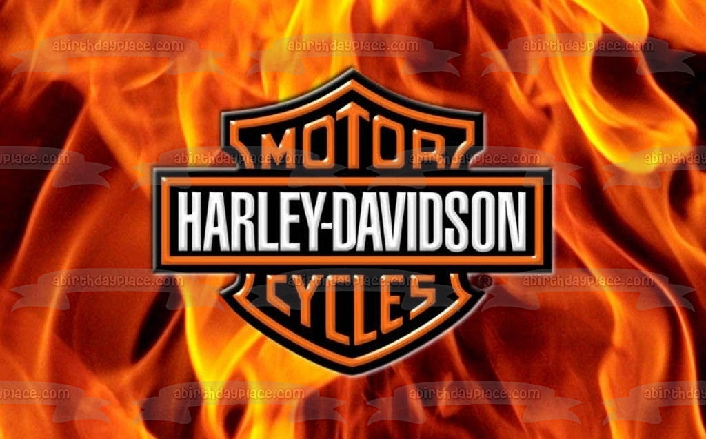 Harley-Davidson Motor Cycles Logo Fondo llameante Imagen comestible para decoración de tarta ABPID04864 