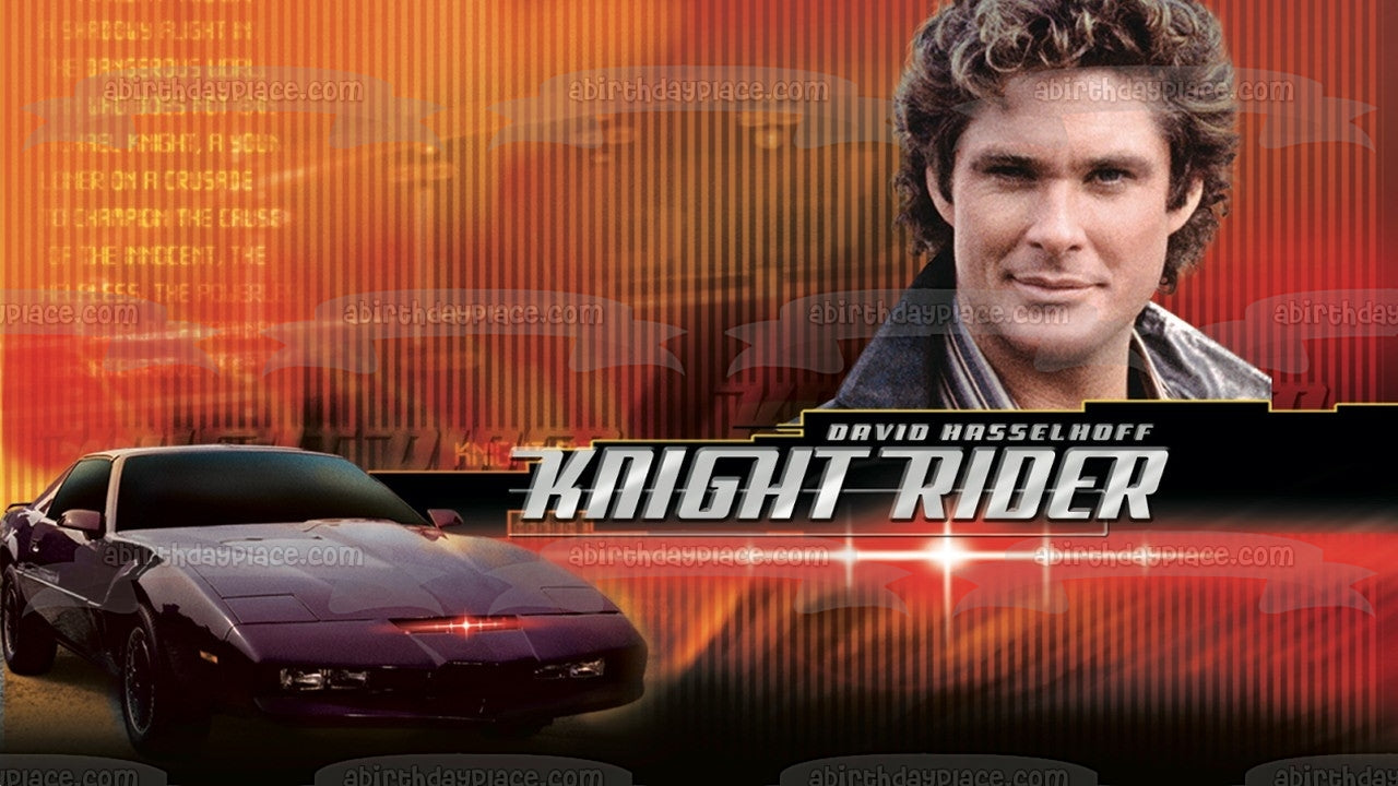 Knight Rider David Hasselhoff Coche con fondo rojo Imagen comestible para decoración de tarta ABPID04964 