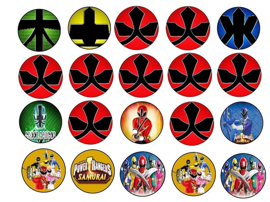 Power Samuri Logos Green Ranger Red Ranger Blue Ranger Gold Ranger Pink Ranger Edible Cupcake Topper Images ABPID04984