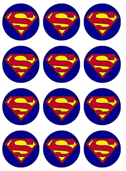 Logotipo de Superman con fondo azul Imágenes comestibles para decoración de cupcakes ABPID04987 