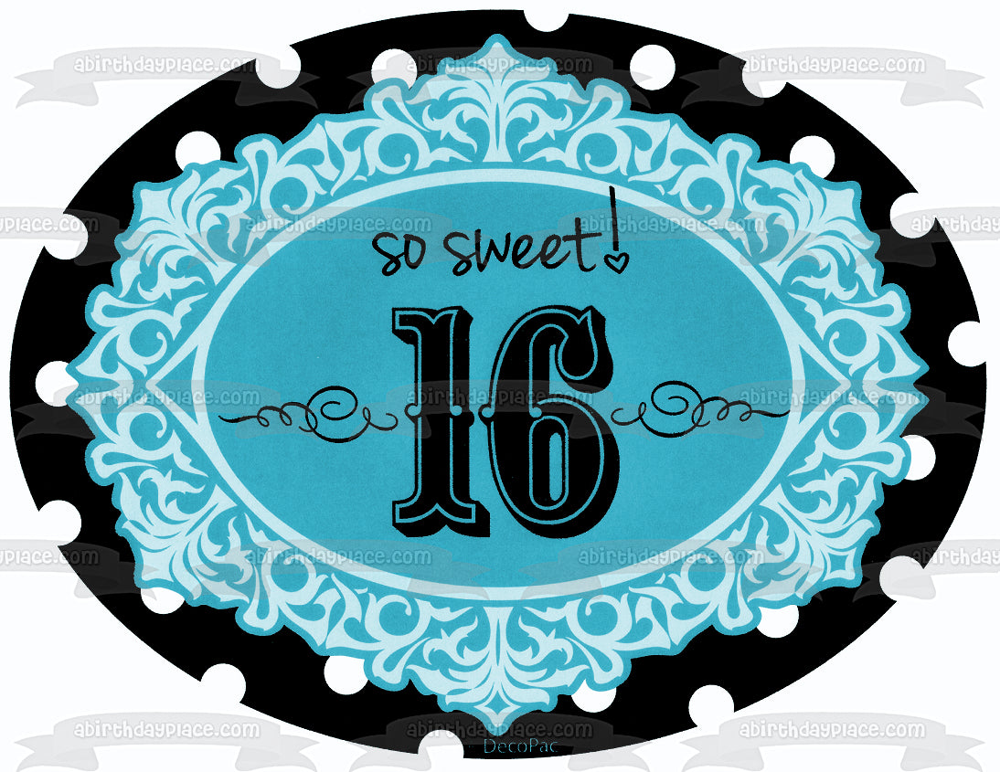 Happy Birthday Sweet 16 Blue Background Edible Cake Topper Image ABPID05001