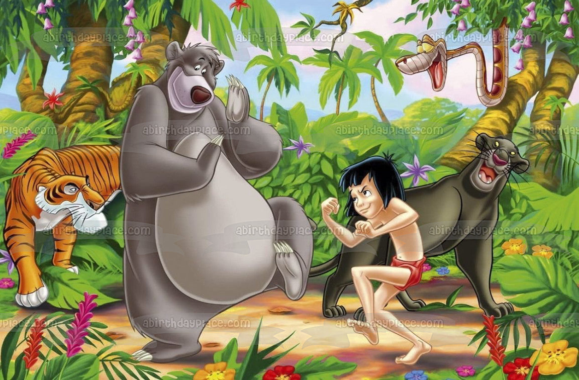 El libro de la selva Mowgli Shere Khan Bagheera Baloo y Kaa Imagen comestible para decoración de tarta ABPID05035 