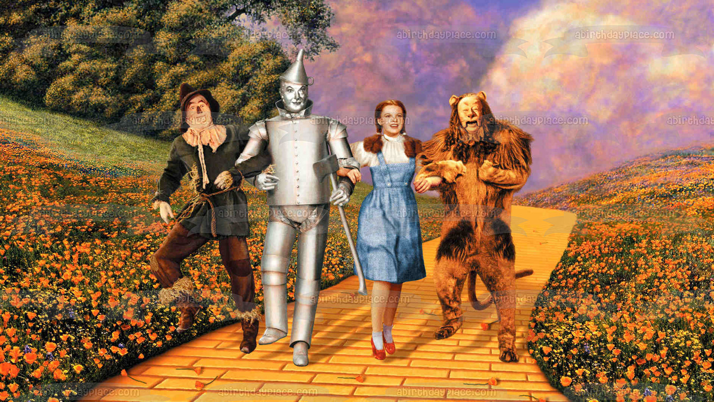 Wizard of Oz Scarecrow Tin Man Dorothy and the Cowardly Lion In Poppy Fields Edible Cake Topper Image ABPID05074