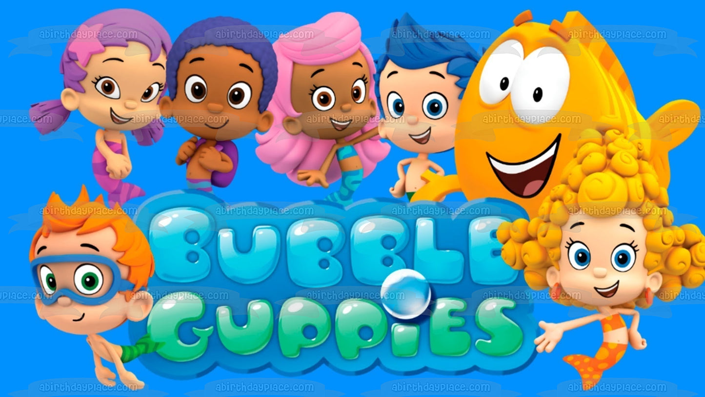 Bubble Guppies Logo Log Gil Molly Deema Goby Oona and Nonny Edible Cake Topper Image ABPID05086