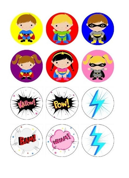 Superhero Kids Batman Superman and Wonder Woman Edible Cupcake Topper Images ABPID05320