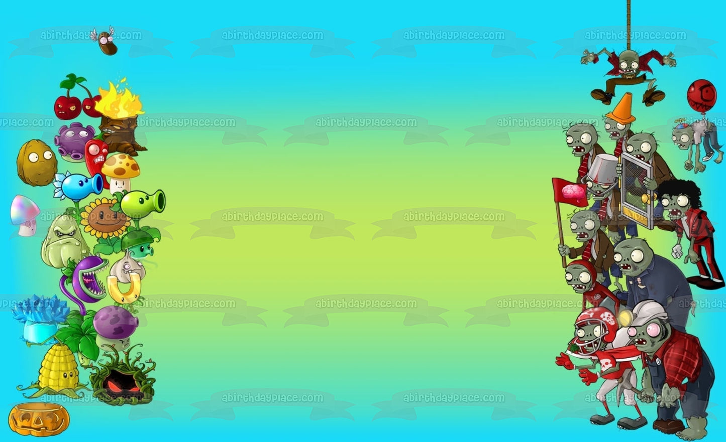 Plants Vs Zombies Peashooter Sunflower Scardey-Shroom and Zombies Frame Edible Cake Topper Image Frame ABPID05325