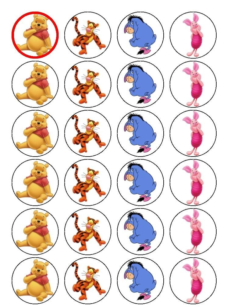 Winnie the Pooh Piglet Tigger Eeyore Edible Cupcake Topper Images ABPID05328