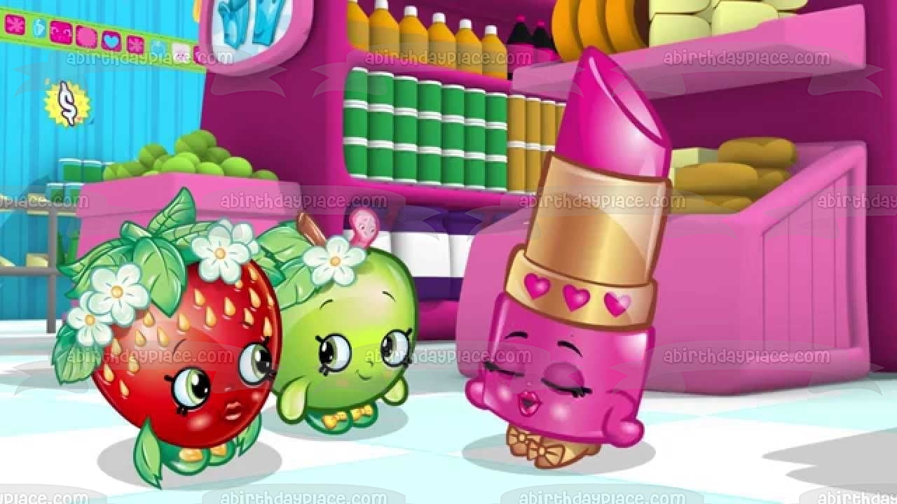 Shopkins Lippy Lips Apple Blossomand Strawberry Kiss - Decoración comestible para tarta, imagen ABPID05481 