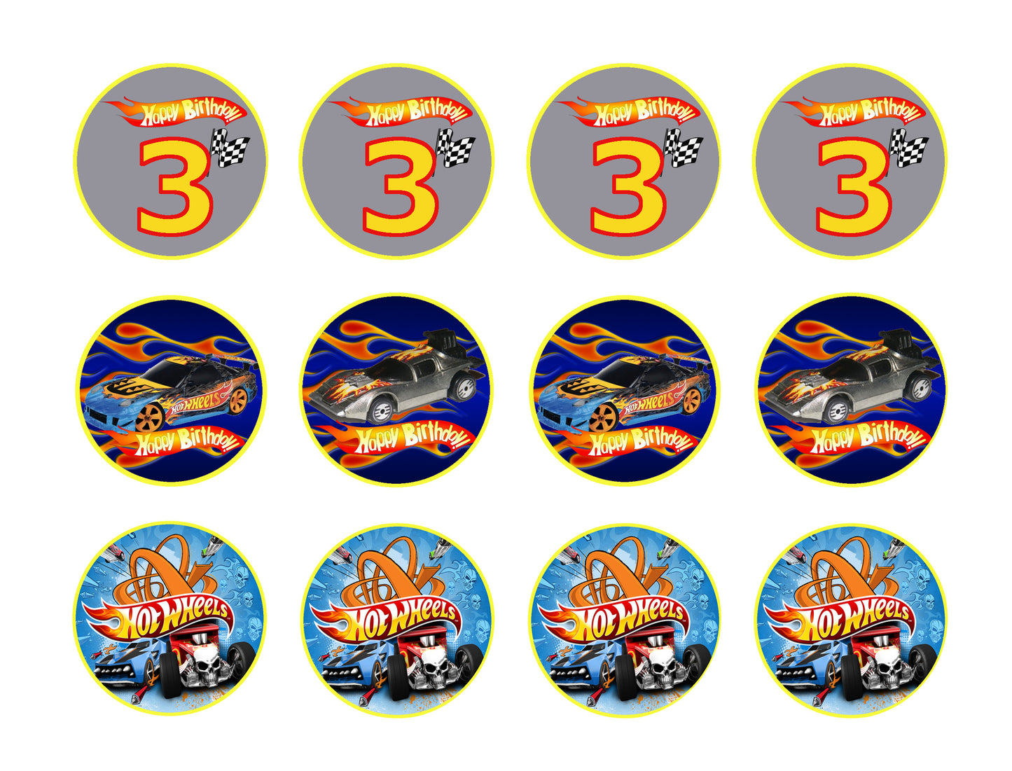 Hot Wheels Happy 3rd Birthday Logo Cars Edible Cupcake Topper Images ABPID05499