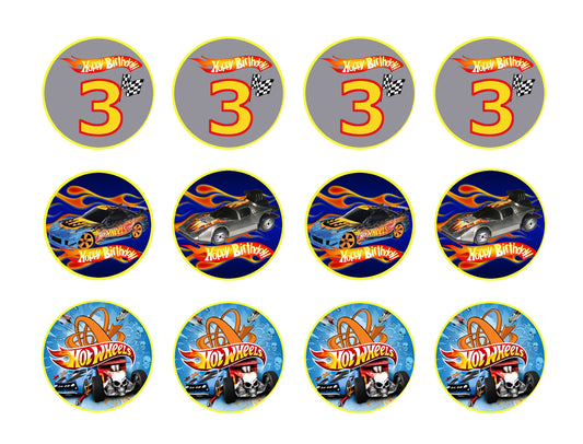 Hot Wheels Happy 3rd Birthday Logo Cars Edible Cupcake Topper Images ABPID05499