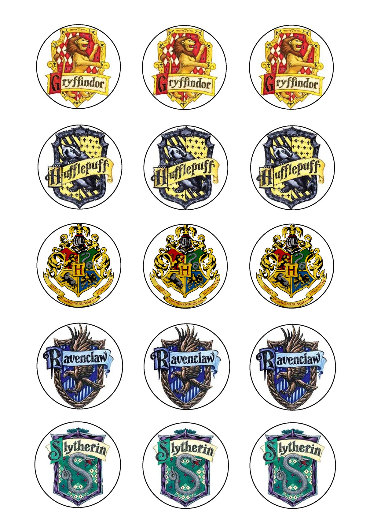 Harry Potter Crests Gryffindor Hufflepuff Emblem Ravenclaw Slytherin Edible Cupcake Topper Images ABPID05517