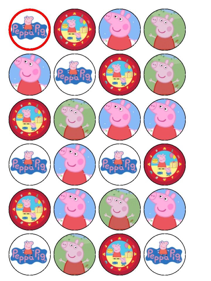 Logotipo de Peppa Pig e imágenes variadas Imágenes de decoración comestible para cupcakes ABPID05556 