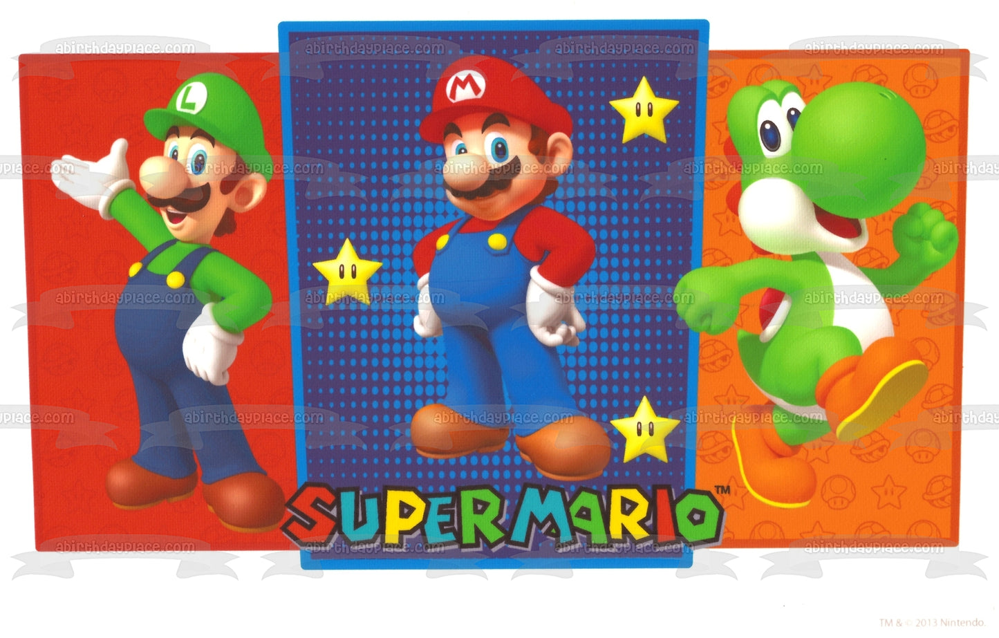 Imagen comestible para tarta de Super Mario Brothers Luigi Yoshi y estrellas ABPID05569 