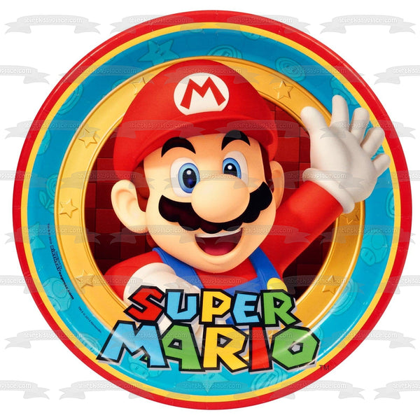 Super Mario with a Stars Background Edible Cake Topper Image ABPID05589