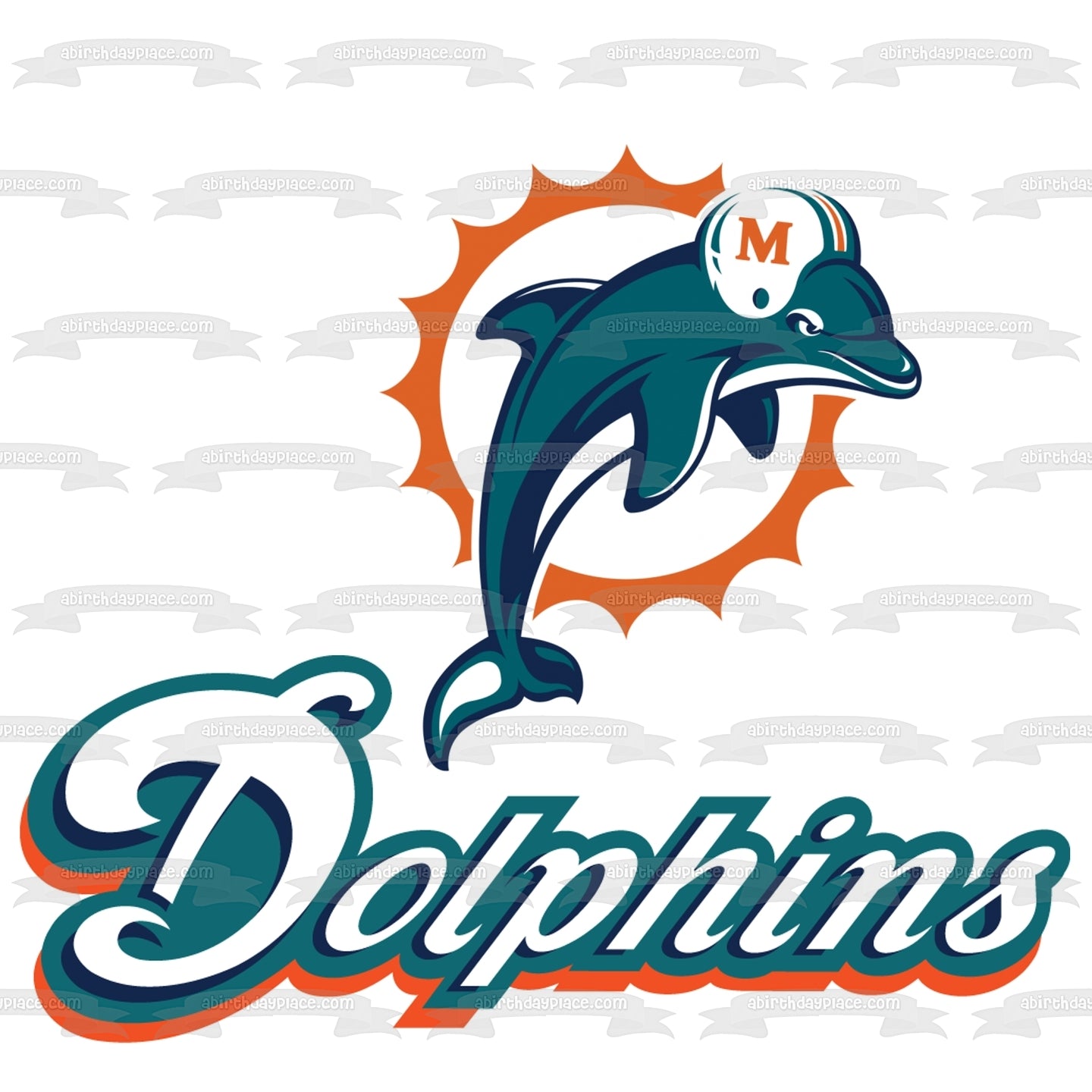 Imagen comestible para decoración de tarta con logotipo y casco de los Miami Dolphins ABPID05596 