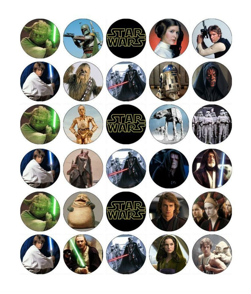 Star Wars Classic Logo Luke Skywalker Chewbaca Princess Leia Darth Vader Light Sabers Yoda Edible Cupcake Topper Images ABPID05688