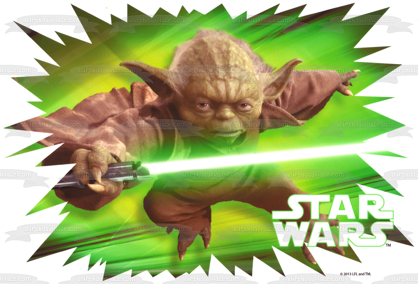 Star Wars Logo Yoda with a Green Lightsaber Edible Cake Topper Image ABPID05696