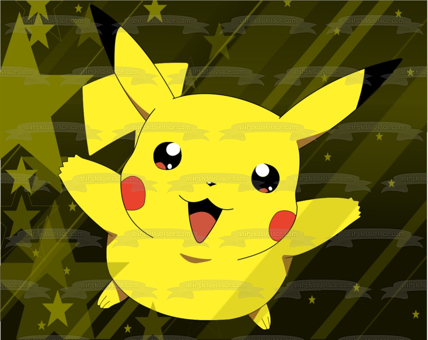 Pokemon Pikachu con fondo de estrella verde Imagen comestible para decoración de tarta ABPID05776 