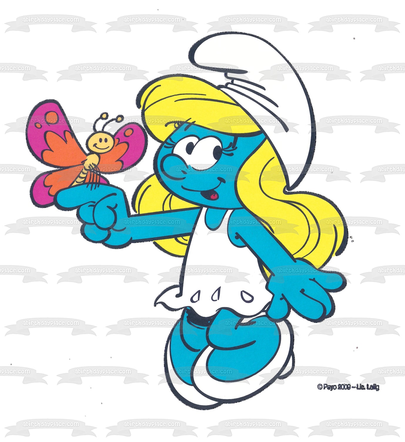 The Smurfs Smurfette and a Butterfly Edible Cake Topper Image ABPID05790