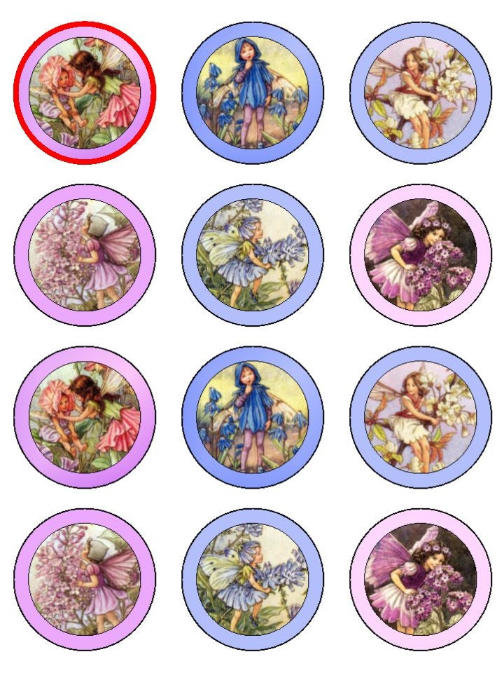 Fairies Flowers Blue White Purple Pink Edible Cupcake Topper Images ABPID05806