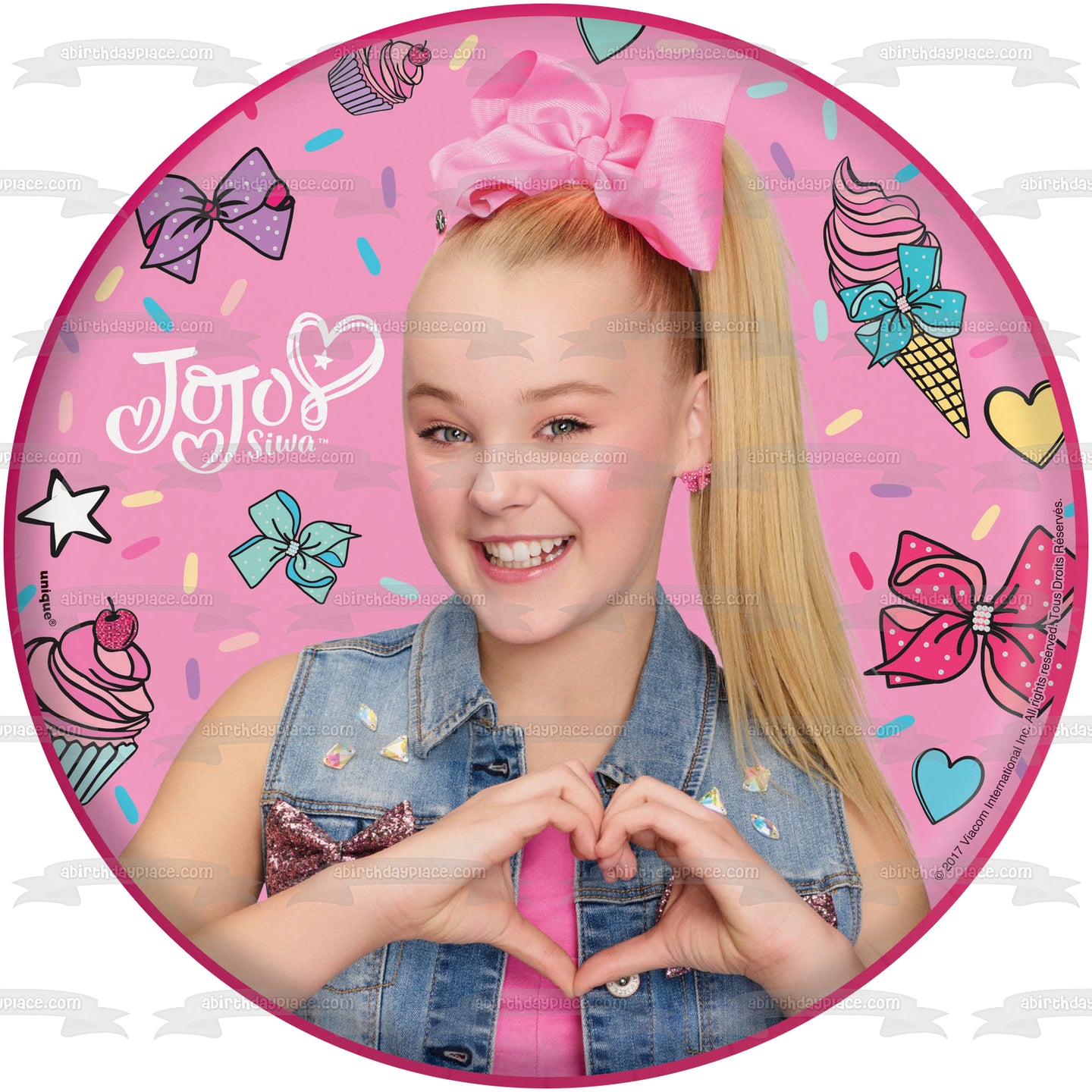 Imagen de decoración comestible para tarta con lazos para el pelo y cupcakes de helado de Jojo Siwa ABPID05820 