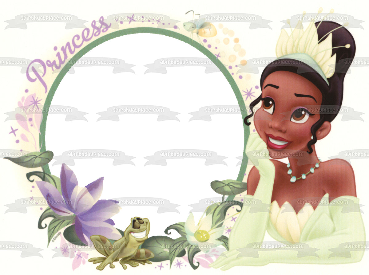 Princess Tiana Flowers and a Frog Edible Cake Topper Image Frame ABPID ...