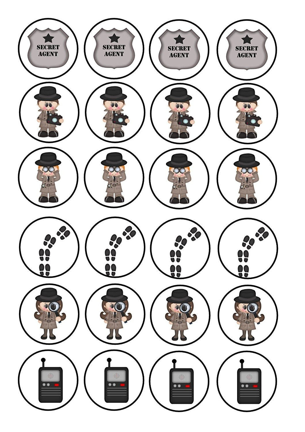 Private Investigator Secret Agent and Walkie Talkies Edible Cupcake Topper Images ABPID05936