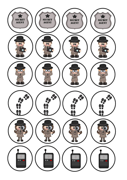 Private Investigator Secret Agent and Walkie Talkies Edible Cupcake Topper Images ABPID05936