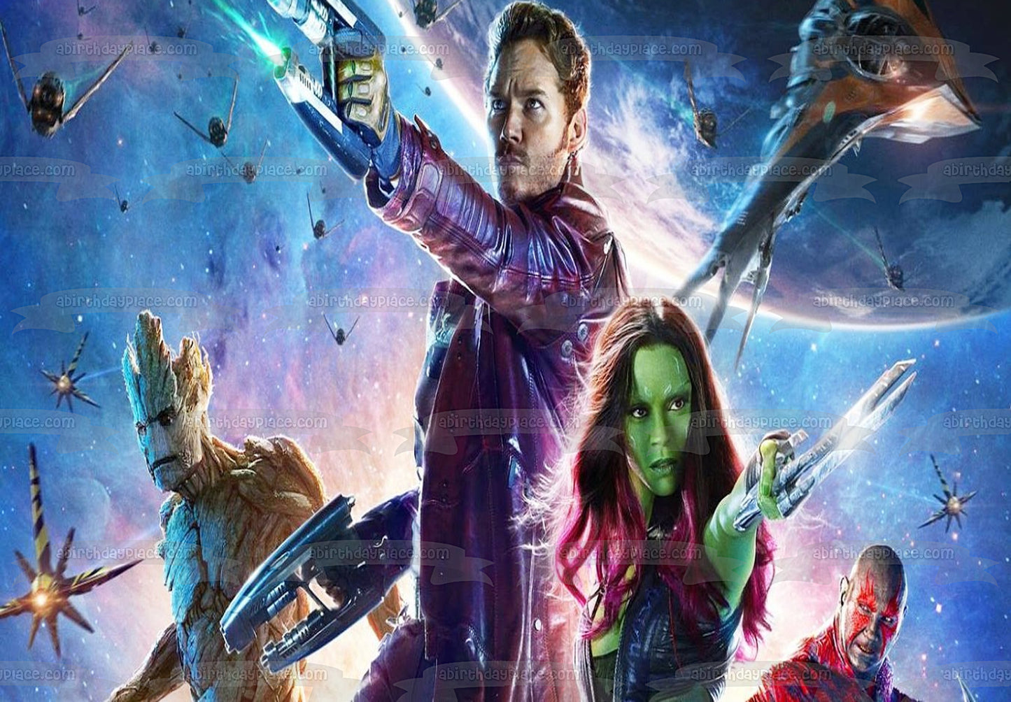 Guardians of Galaxy Gamora and Star-Lord Edible Cake Topper Image ABPID05945