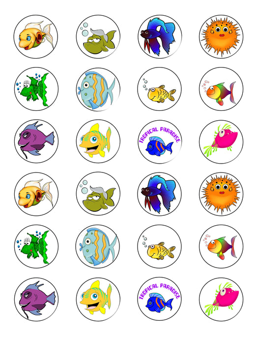 Tropical Fish Puffer Fish Rainbow Fish Edible Cupcake Topper Images ABPID06061