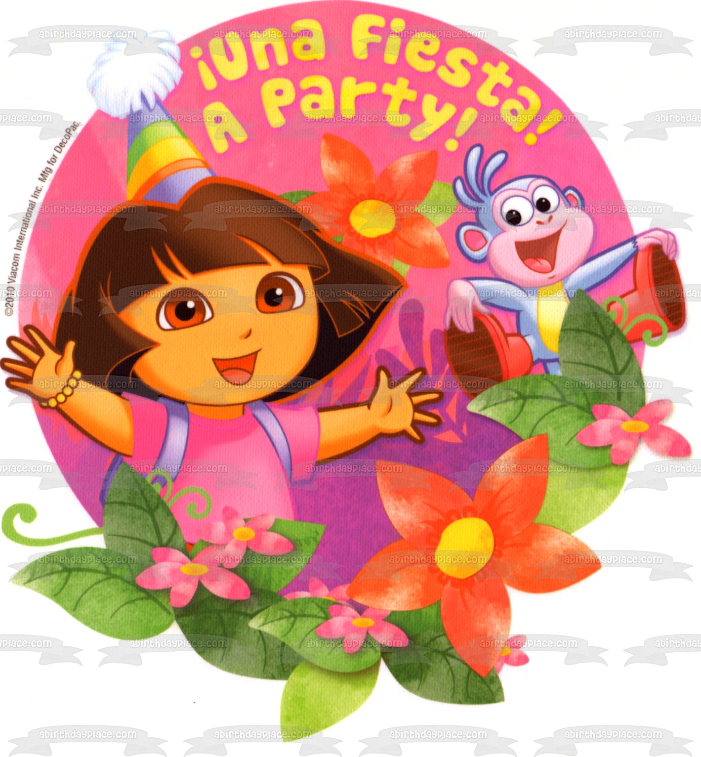 Dora la Exploradora Botas una fiesta de cumpleaños Sombreros y flores Imagen comestible para decoración de tarta ABPID06127 