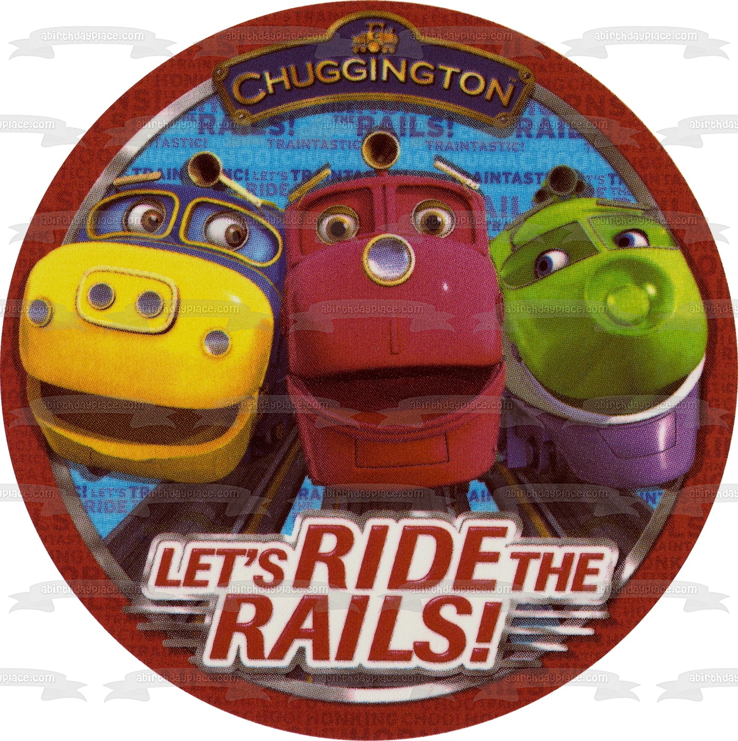 Locomotoras Chuggington Wilson Brewster y Koko Let's Ride the Rails Imagen comestible para decoración de tarta ABPID06215 