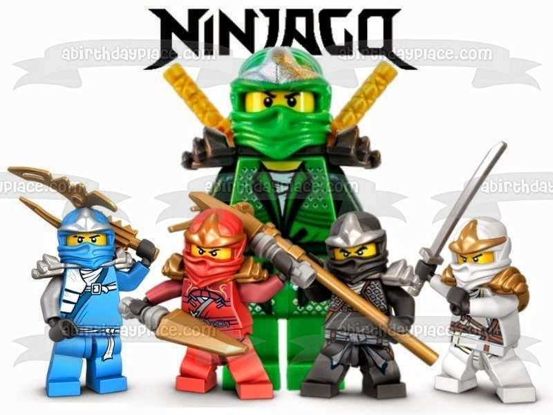 Imagen comestible para tarta con logotipo de Ninjago, Kai, Zane, Cole, Jay y Lloyd, ABPID06254 