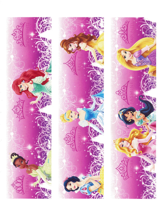 Disney Princess Ariel Belle Rapunzel Jasmine Cinderella Aurora Tiana Snow White Edible Cake Topper Image Strips ABPID06302