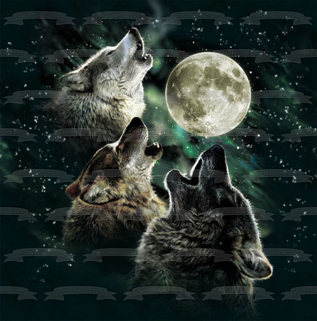 Adorno comestible para tarta con lobos aullando a la luna, imagen ABPID06320 