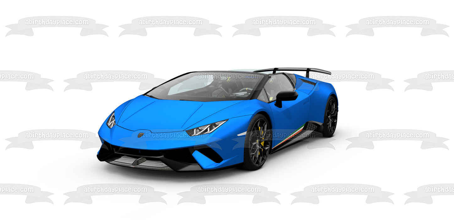 Lamborghini azul con fondo blanco Imagen comestible para decoración de tarta ABPID06468 