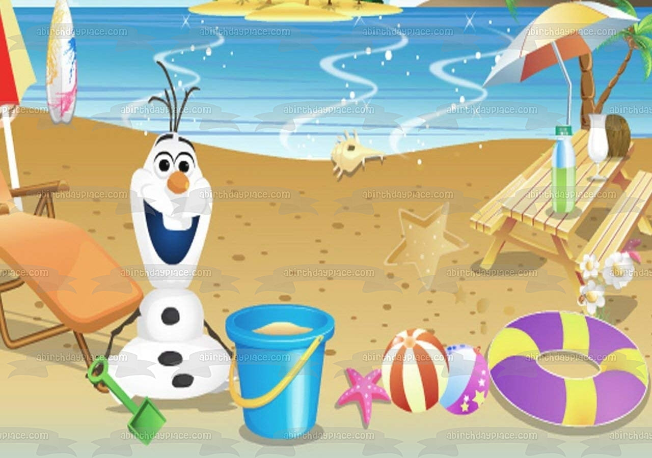 Frozen Olaf Beach Scene Beach Ball Starfish Beach Chairs and a Picnic Table Edible Cake Topper Image ABPID06543