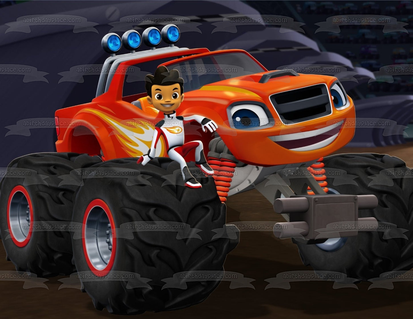 Blaze and the Monster Machines Aj and a Black Background Edible Cake Topper Image ABPID06546