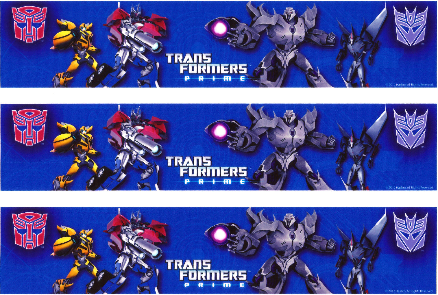 Transformers Prime Logo Bumblebee Optimus Prime Megatron Edible Cake Topper Image Strips ABPID06557