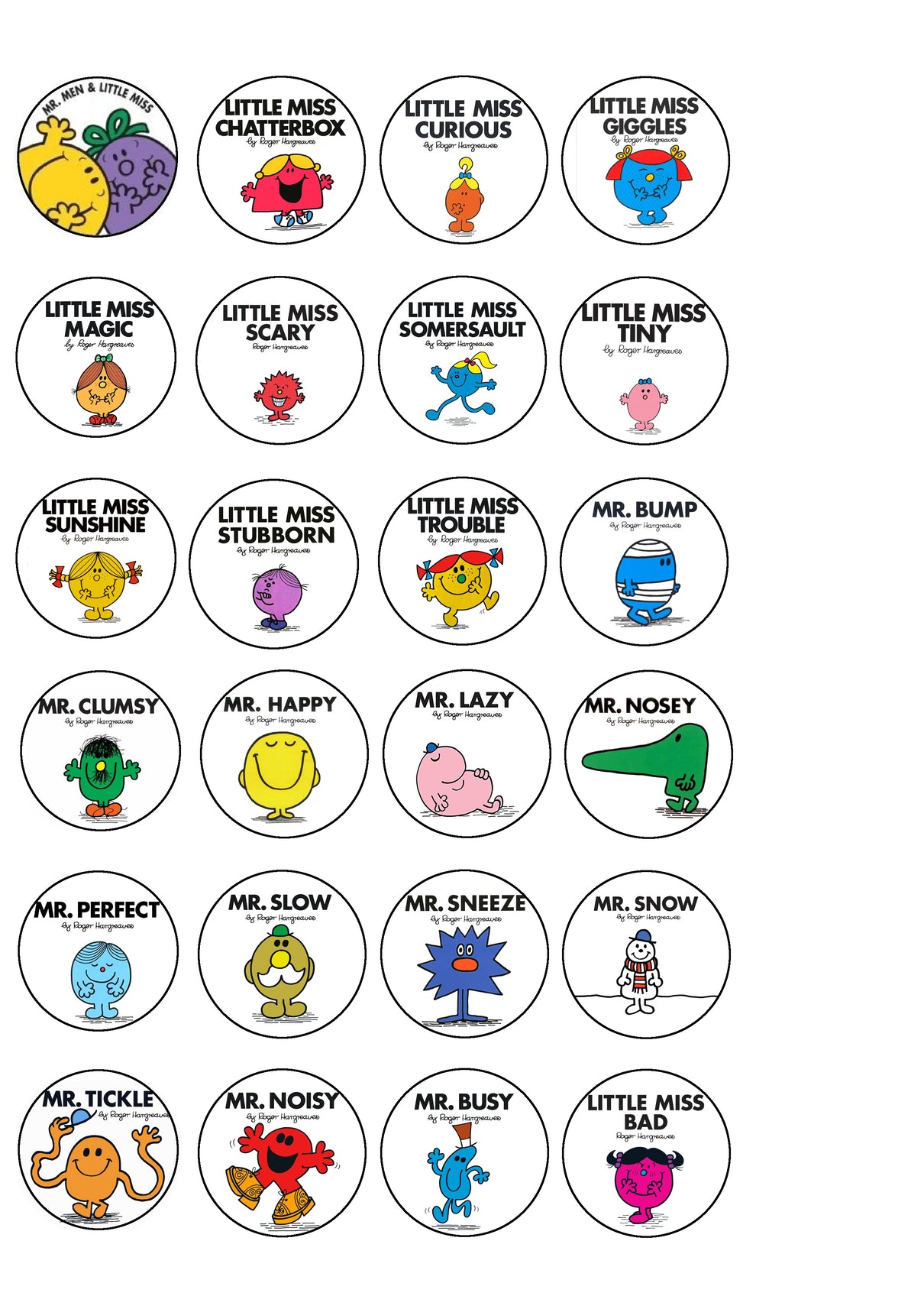 Mr. Men Little Miss Curious Little Miss Giggles Little Miss Tiny Mr. Bump Edible Cupcake Topper Images ABPID06581