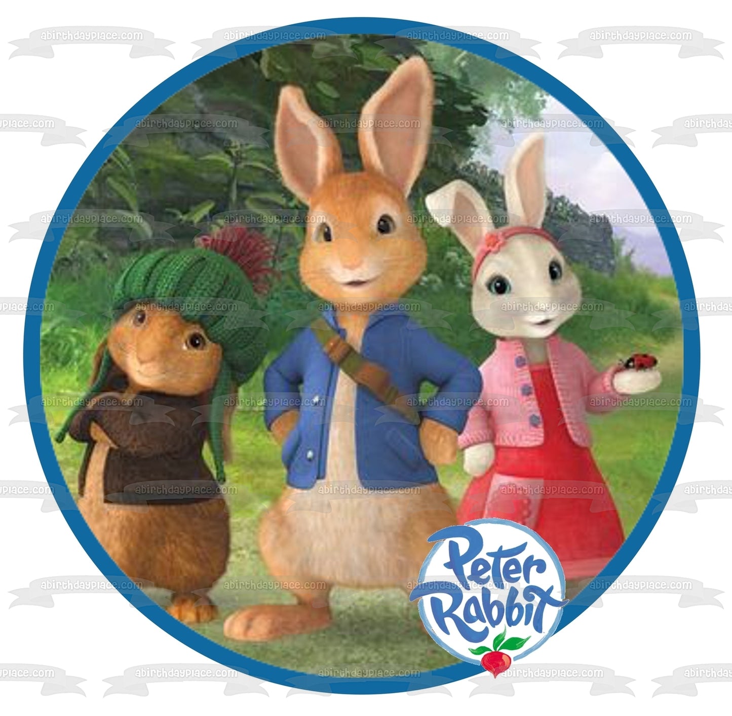 Peter Rabbit Logo Benjamin Bunny y Lily Bobtail Adorno comestible para tarta Imagen ABPID06606 