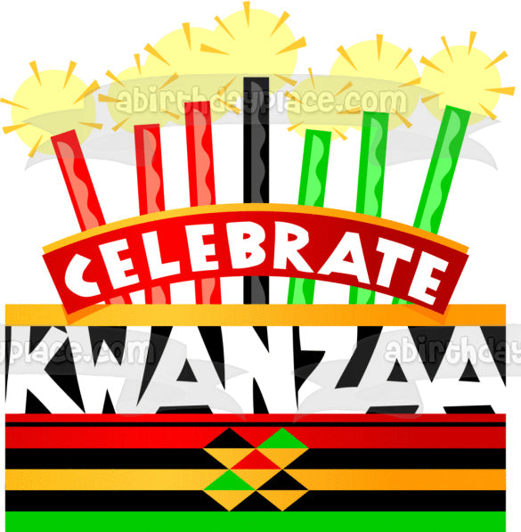 Celebrate Kwanzaa Holiday Cake and Candles Edible Cake Topper Image ABPID06661