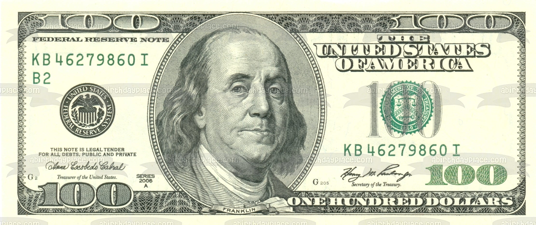 100 Dollar Bill Benjamin Franklin Edible Cake Topper Image ABPID06693 ...