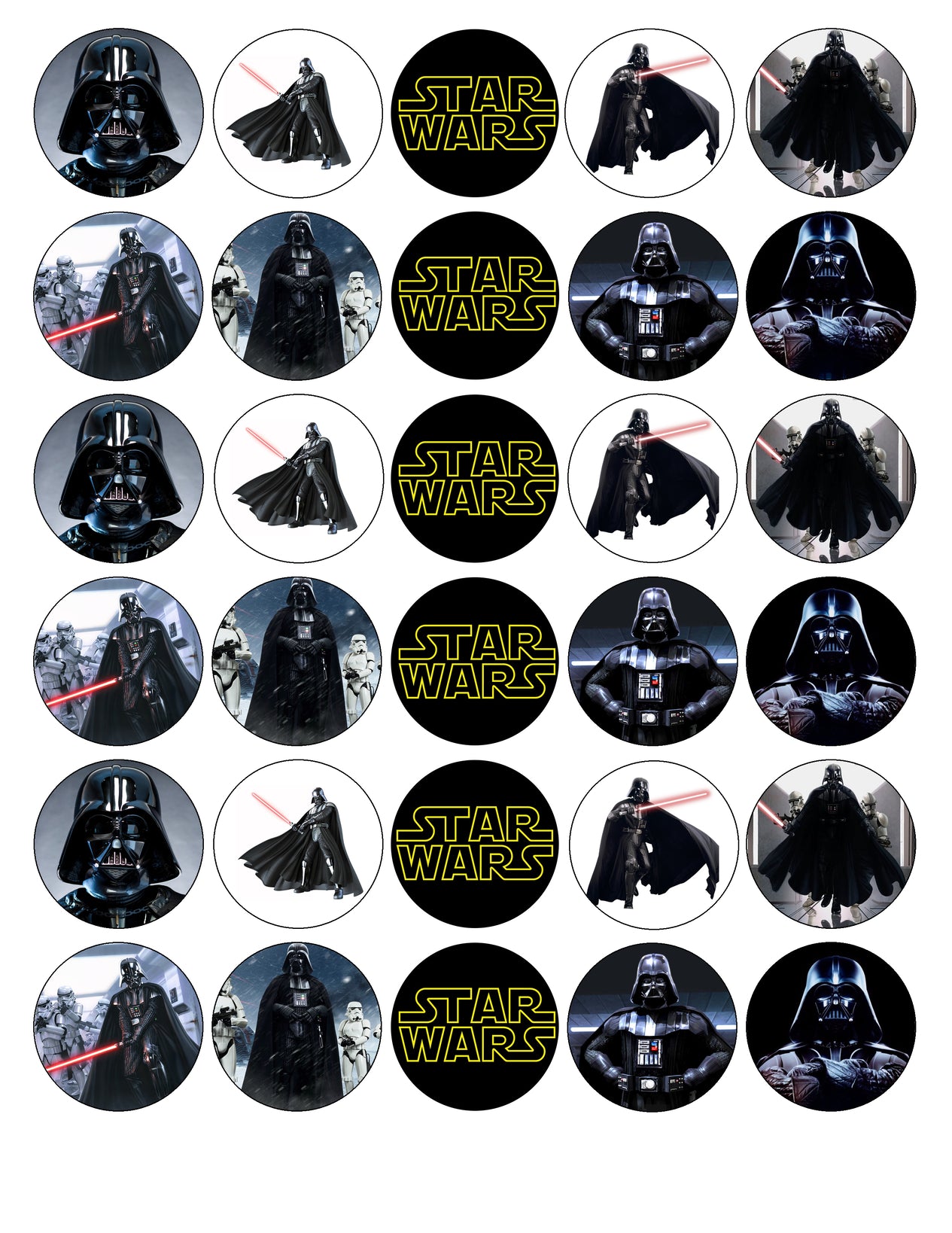 Logotipo de Star Wars Darth Vader Sable de luz y Storm Troopers Imágenes comestibles para cupcakes ABPID06773 