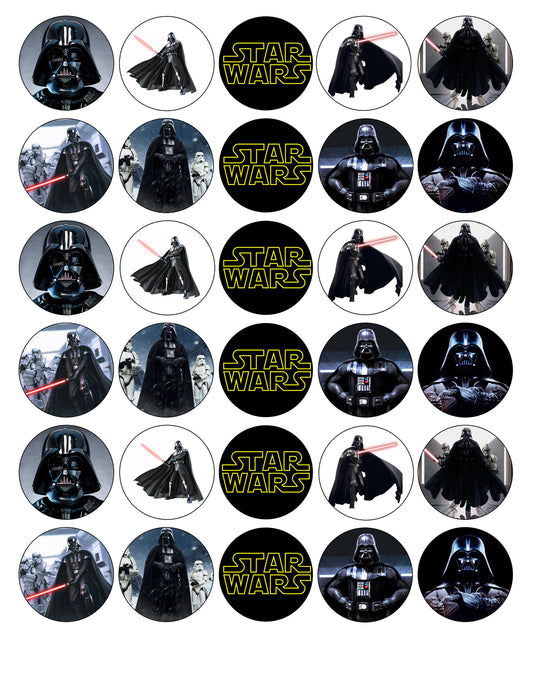 Logotipo de Star Wars Darth Vader Sable de luz y Storm Troopers Imágenes comestibles para cupcakes ABPID06773 