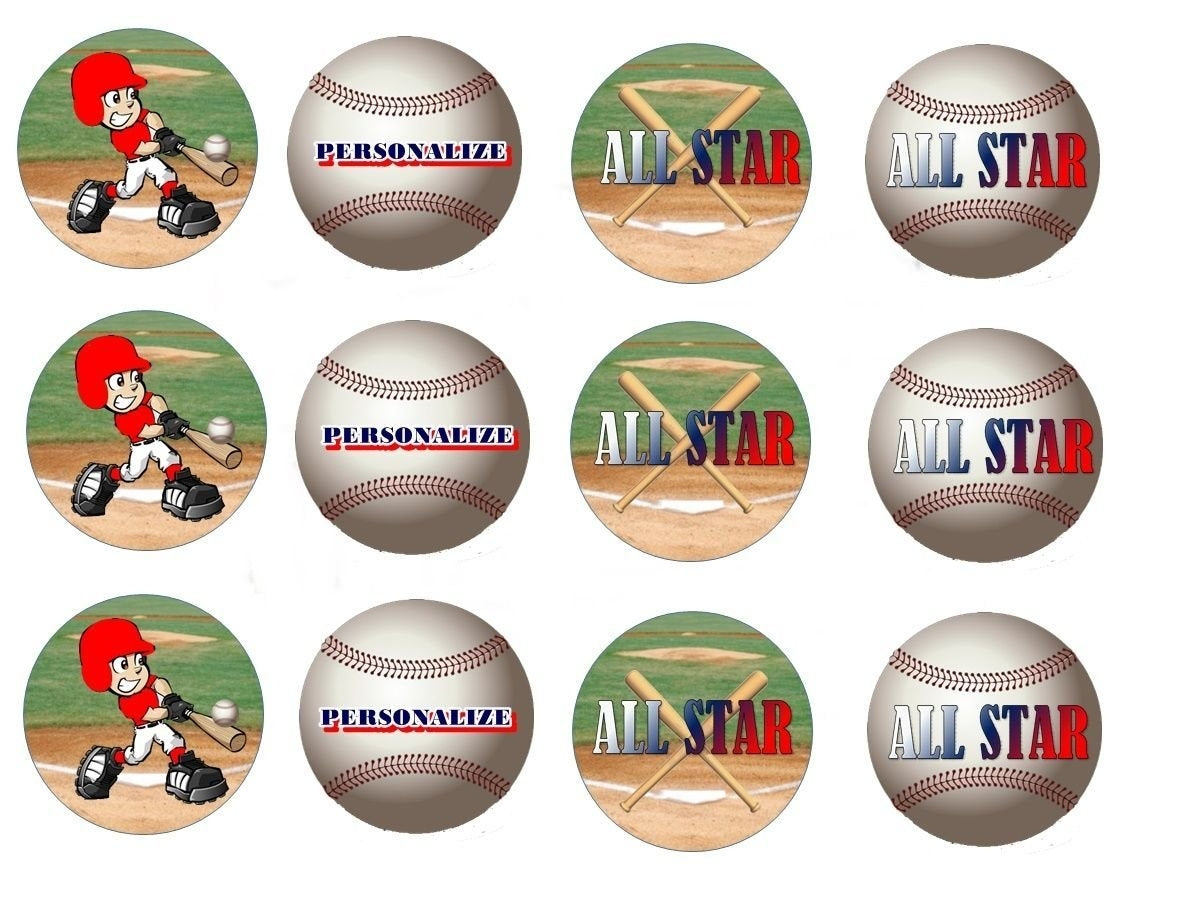 Baseball Cartoon All Star Bats Edible Cupcake Topper Images ABPID06844