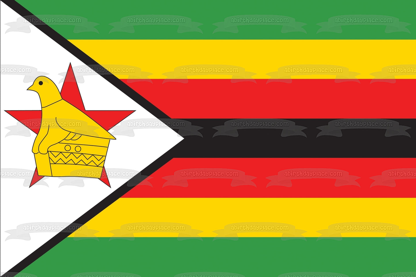 Flag of Zimbabwe Green Yellow Red Black Stripes Zimbabwe Bird Edible Cake Topper Image ABPID06969