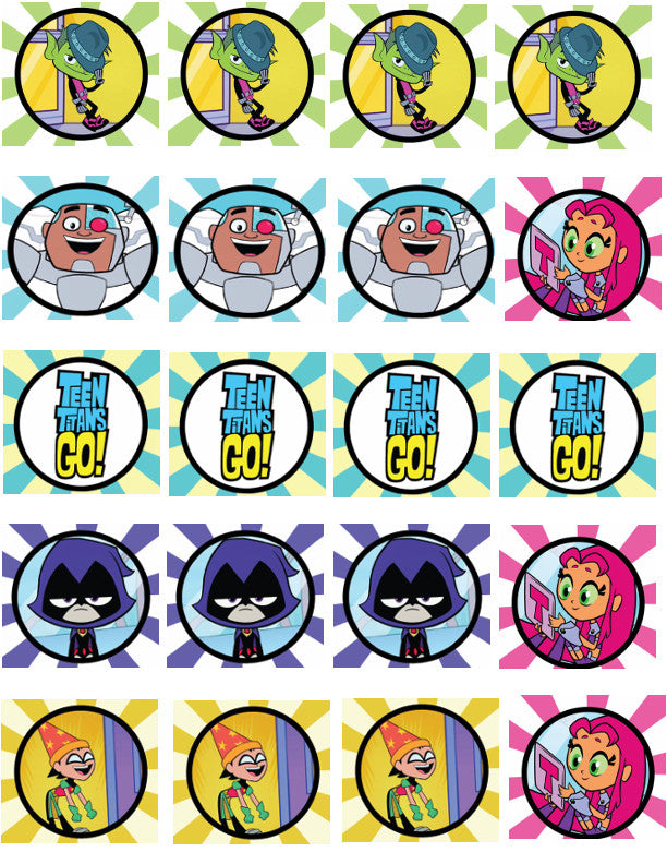 Teen Titans Go Logo Beast Boy Starfire Robin Cyborg Raven Edible Cupcake Topper Images ABPID07022