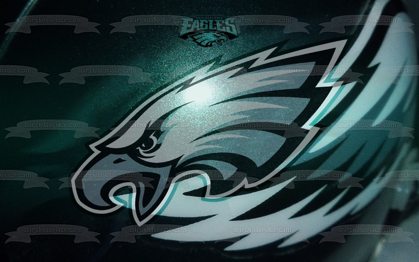 Imagen comestible para decoración de tarta con el logotipo de los Philadelphia Eagles de la NFL y fondo negro ABPID07034 