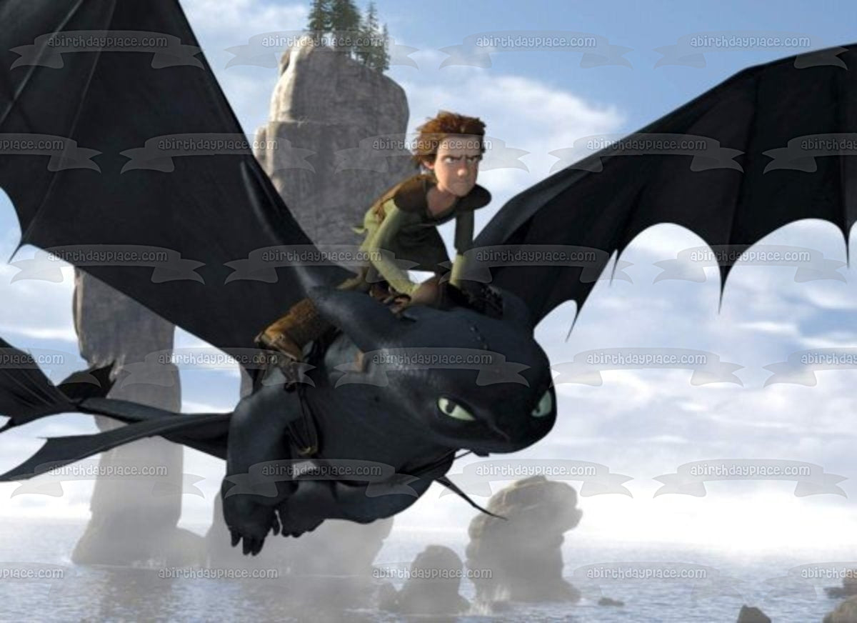 How to Train Your Dragon Toothless and Hiccup Flying Edible Cake Topper Image ABPID07038